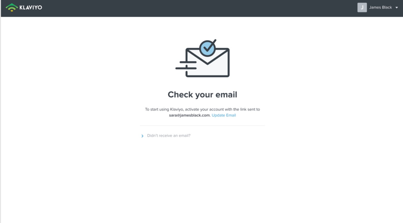 Page showing Check your Email page instructing you to confirm your email address in your inbox