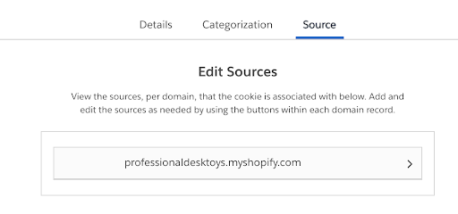 Inside the Sources page, a view of your website URL displayed