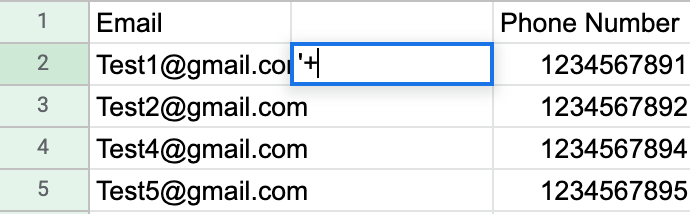 Inserting an apostrophe and plus symbol in the new column next to a phone number