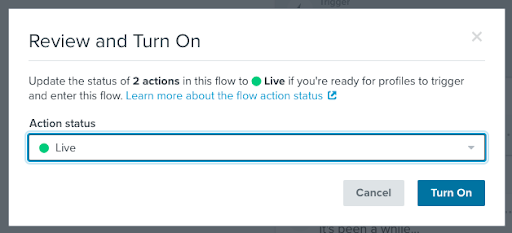 after selecting either Live or Manual status, click the Turn On button to allow the flow to start sending.