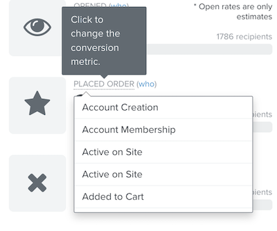 By hovering over the conversion metric placed order to expose a dropdown of other conversion metrics to choose instead