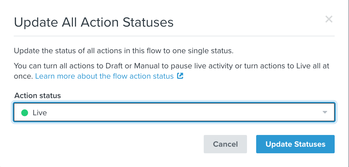 Modal to update all actions in the flow to live