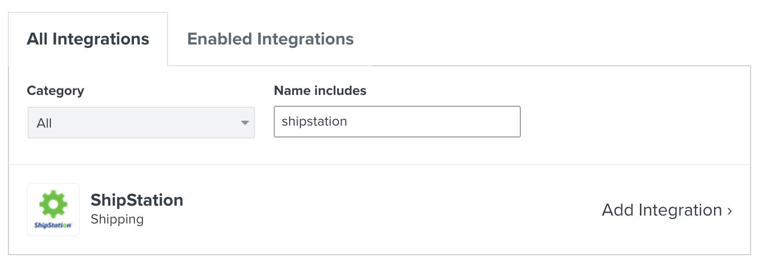 Integrations tab in Klaviyo showing search for ShipStation with ShipStation card result