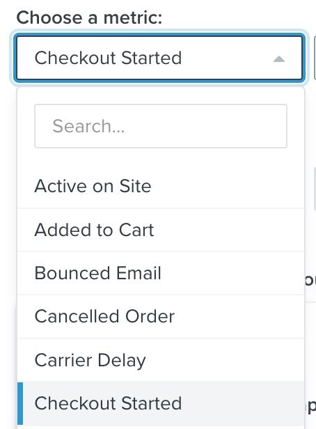 Metric dropdown with Checkout Started metric chosen from list