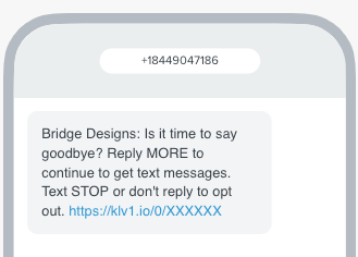 Example of second SMS message in the winback flow, which asks subscribers if they still want text messages