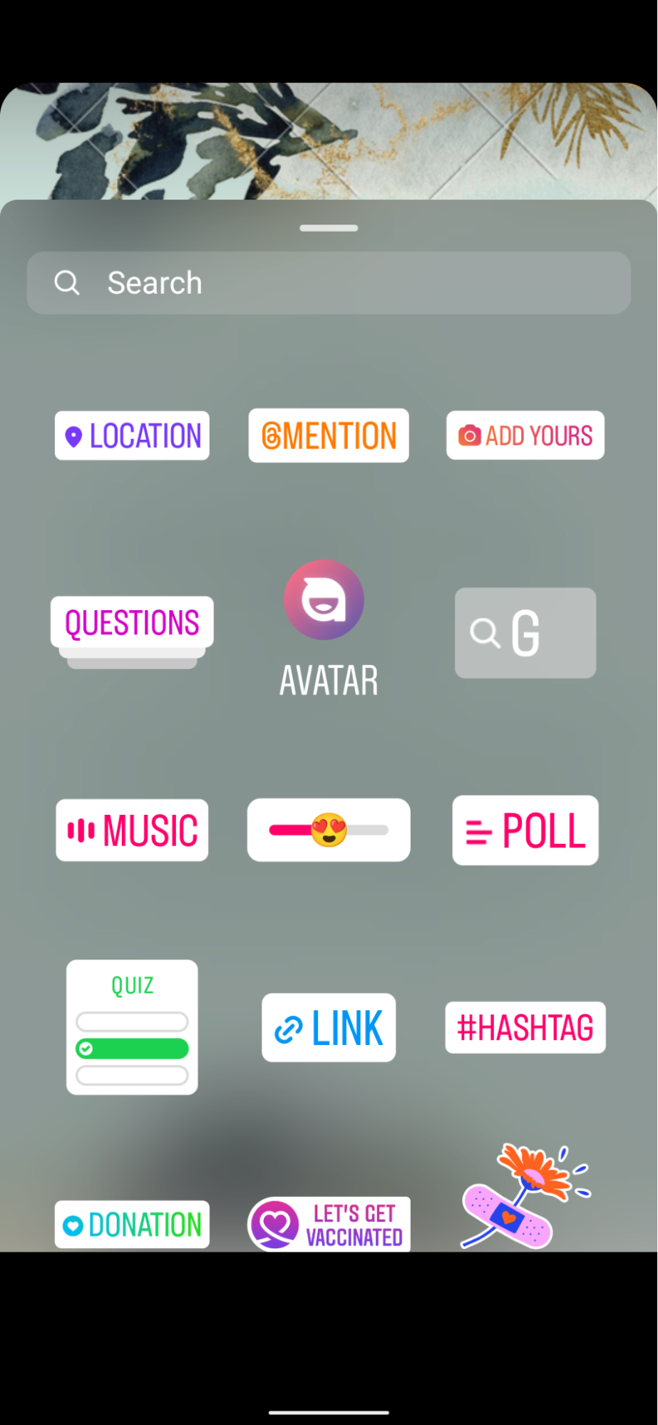 Stickers options for an Instagram story