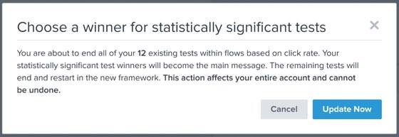 A modal will appear asking you to confirm that you want to update your existing tests.