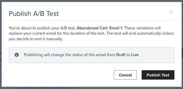 A modal will appear asking you to confirm that you want to publish the test.