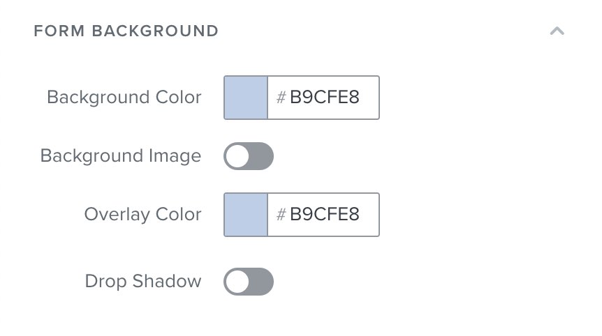 form background menu with background color matching overlay color