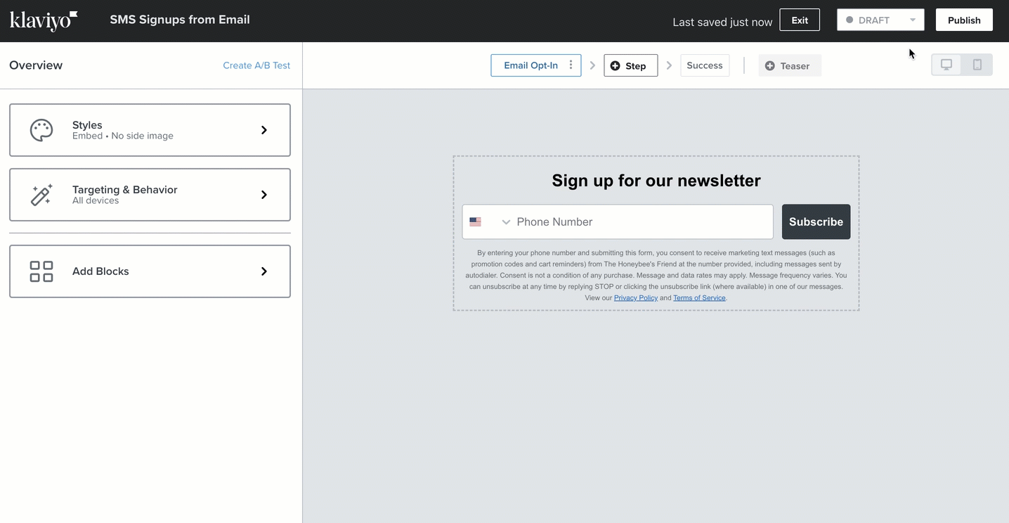 A user click's Publish on a signup form