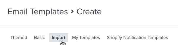 The Import button in the create template tool