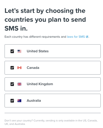 Step to choose which countries where you want to send SMS