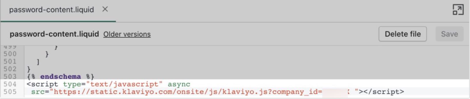 public API key with a blurred section indicating where to post your Klaviyo account's public API key