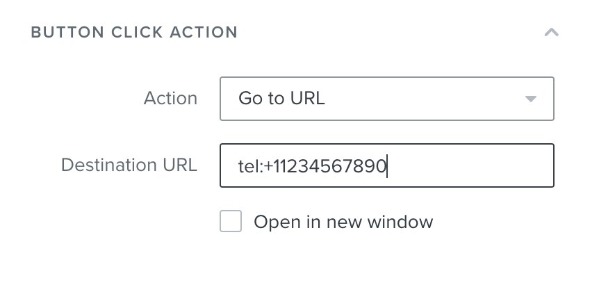 the button click action menu showing the action as Go to URL and the desired destination URL in the textbox 