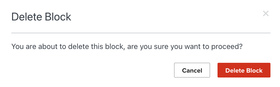 modal to confirm you want to delete a block