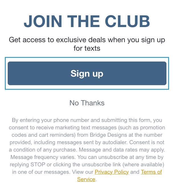 Example of a form with a click-to-text button for SMS
