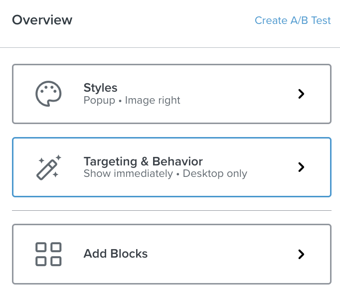 The Overview sidebar for a form when the Targeting & Behavior tab
    is highlighted