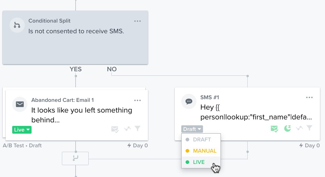 Changing an SMS message from draft to live