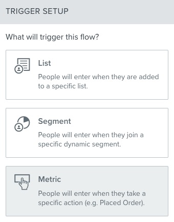 List of flow triggers with the Metric option highlighted