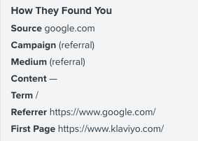 How they found you section of a profile in Klaviyo