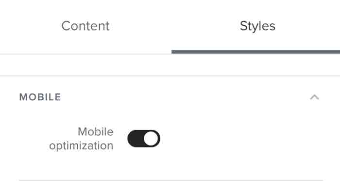 Mobile optimization in the Styles tab