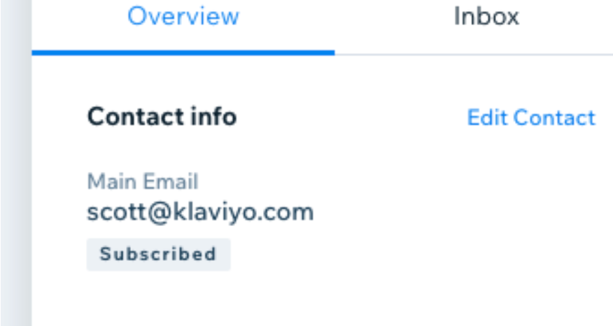 A contact in Wix with email address and subscribed tag